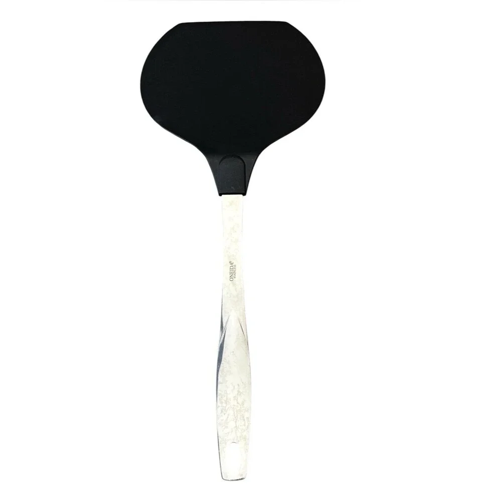 Oneida stainless steel turner spatula with a large, flexible black silicone head